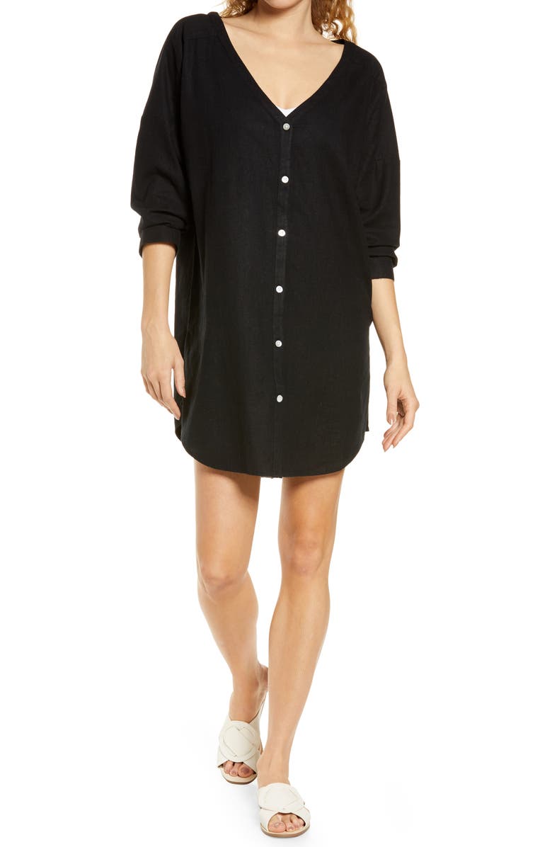 Chelsea28 Oversize Linen Blend Cover-Up Shirt, Main, color, 