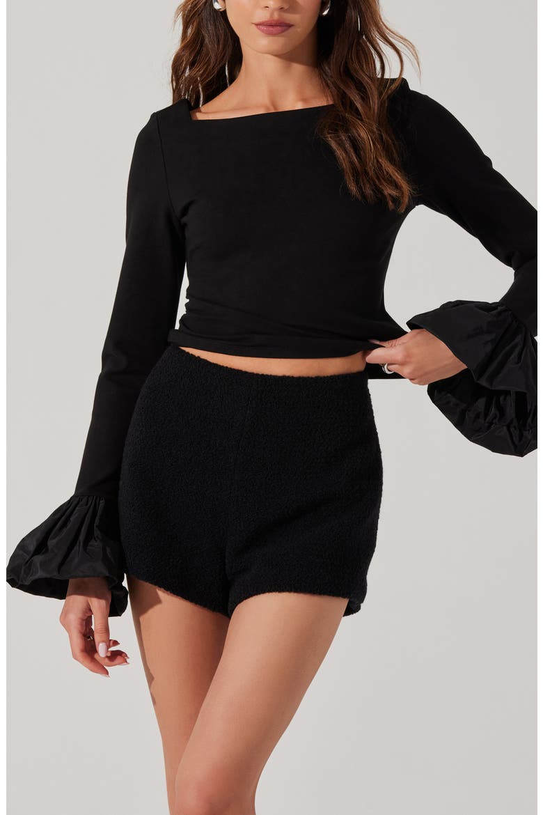 Genessy Ruffle Cuff Mixed Media Top, Alternate, color, BLACK