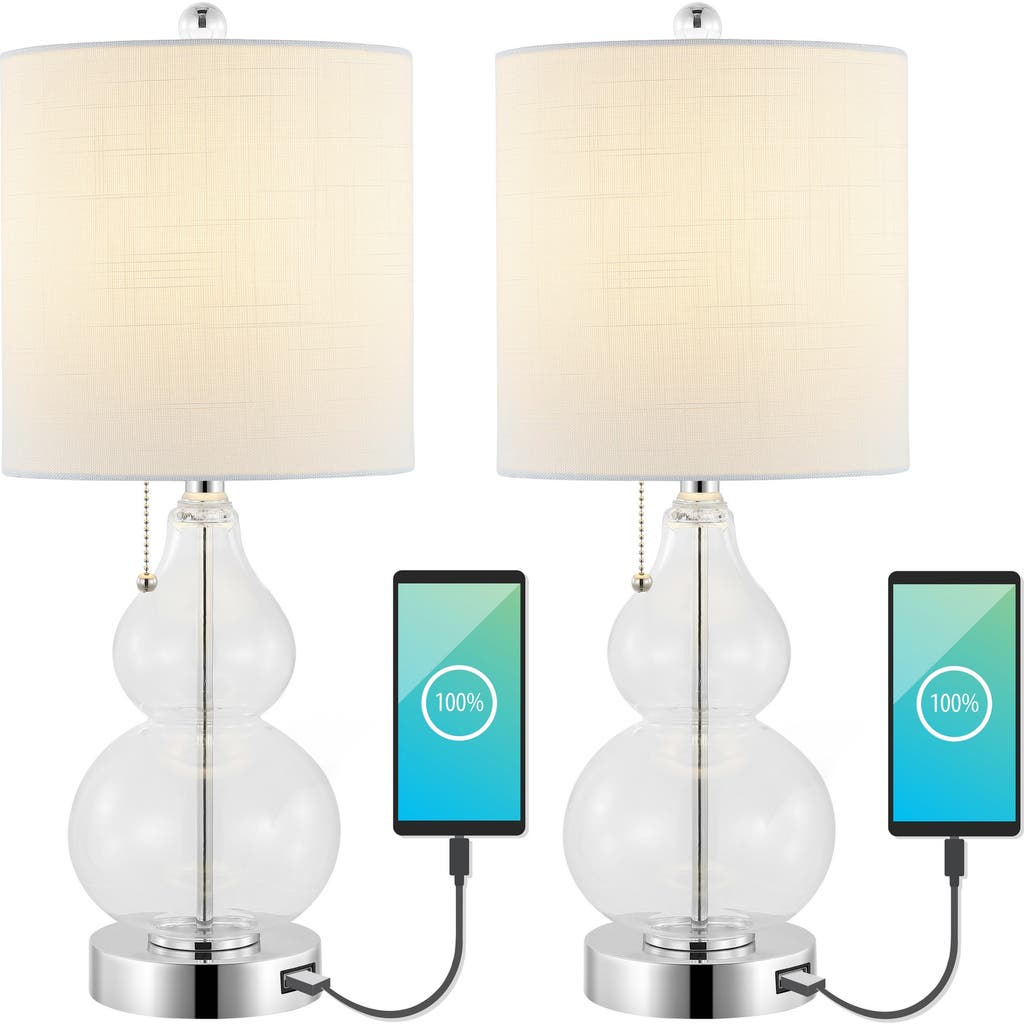 Jonathan Y Cora 22" Classic Vintage Glass Led Table Lamp With Usb Charging Port In Chrome/clear