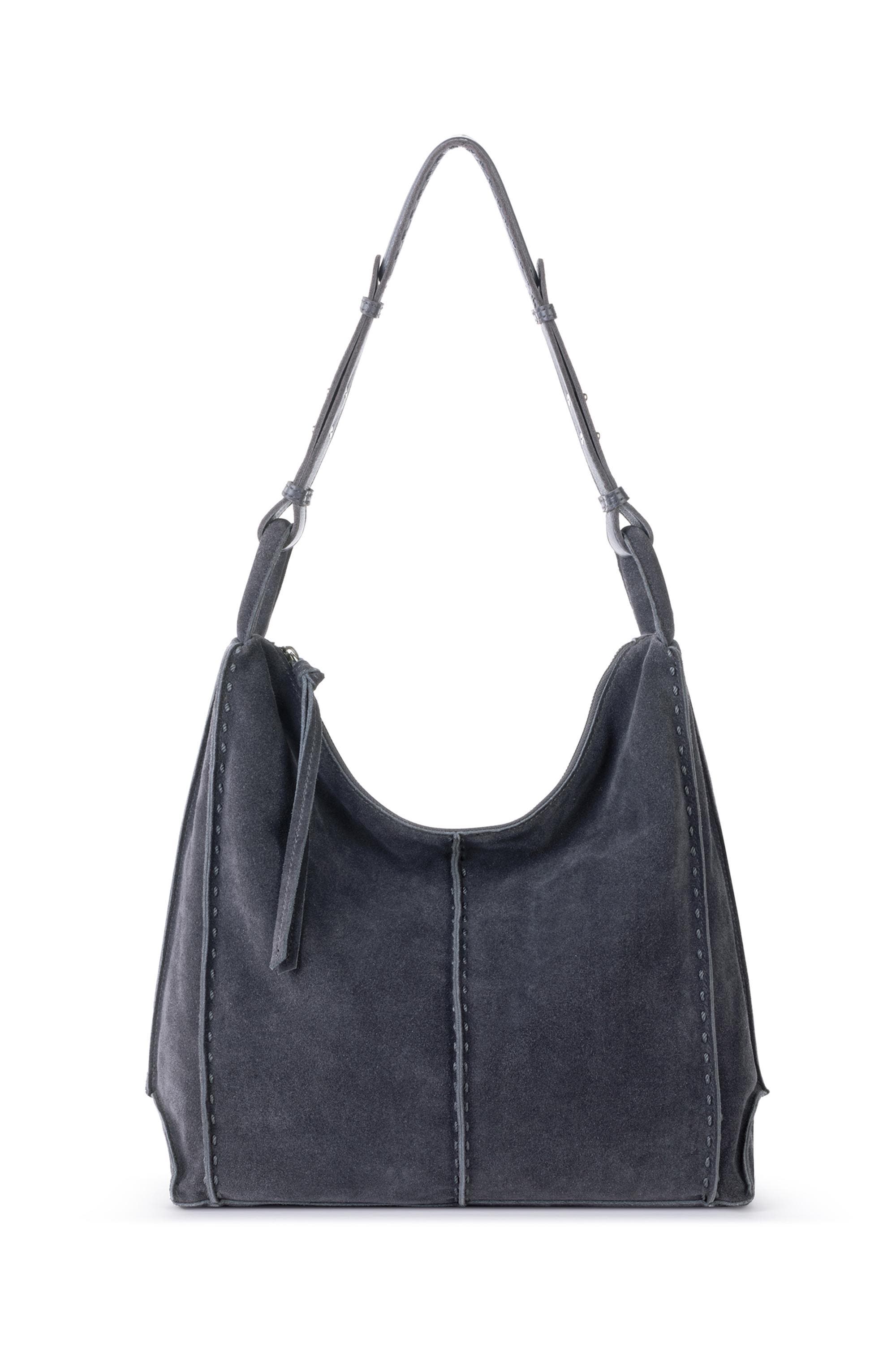 Los Feliz Bucket Hobo Leather Bag, Main, color, Storm Grey Suede