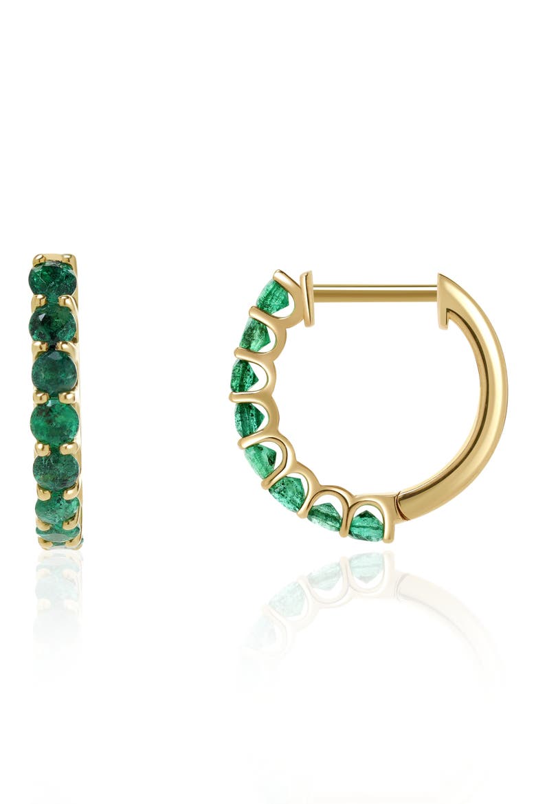 Emerald Huggie Hoop Earrings, Main, color, 14K YELLOW GOLD