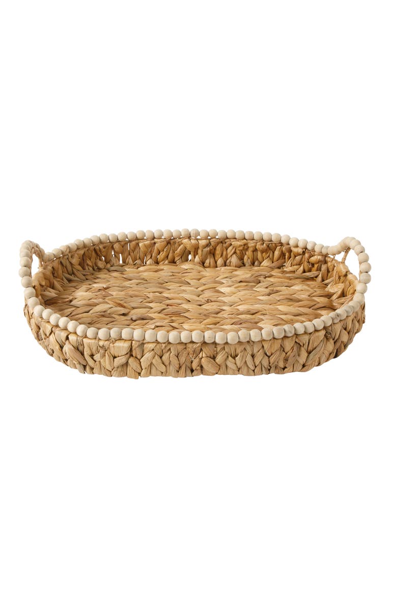 Woven Decorative Serving Tray, Large Water Hyacinth Basket, Main, color, Natural
