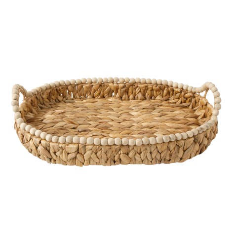 Woven Decorative Serving Tray, Large Water Hyacinth Basket