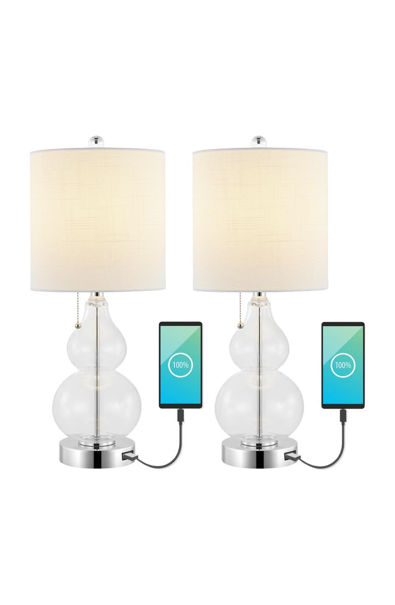 JONATHAN Y Cora 22" Classic Vintage Glass LED Table Lamp with USB Charging Port, Main, color, Chrome/Clear