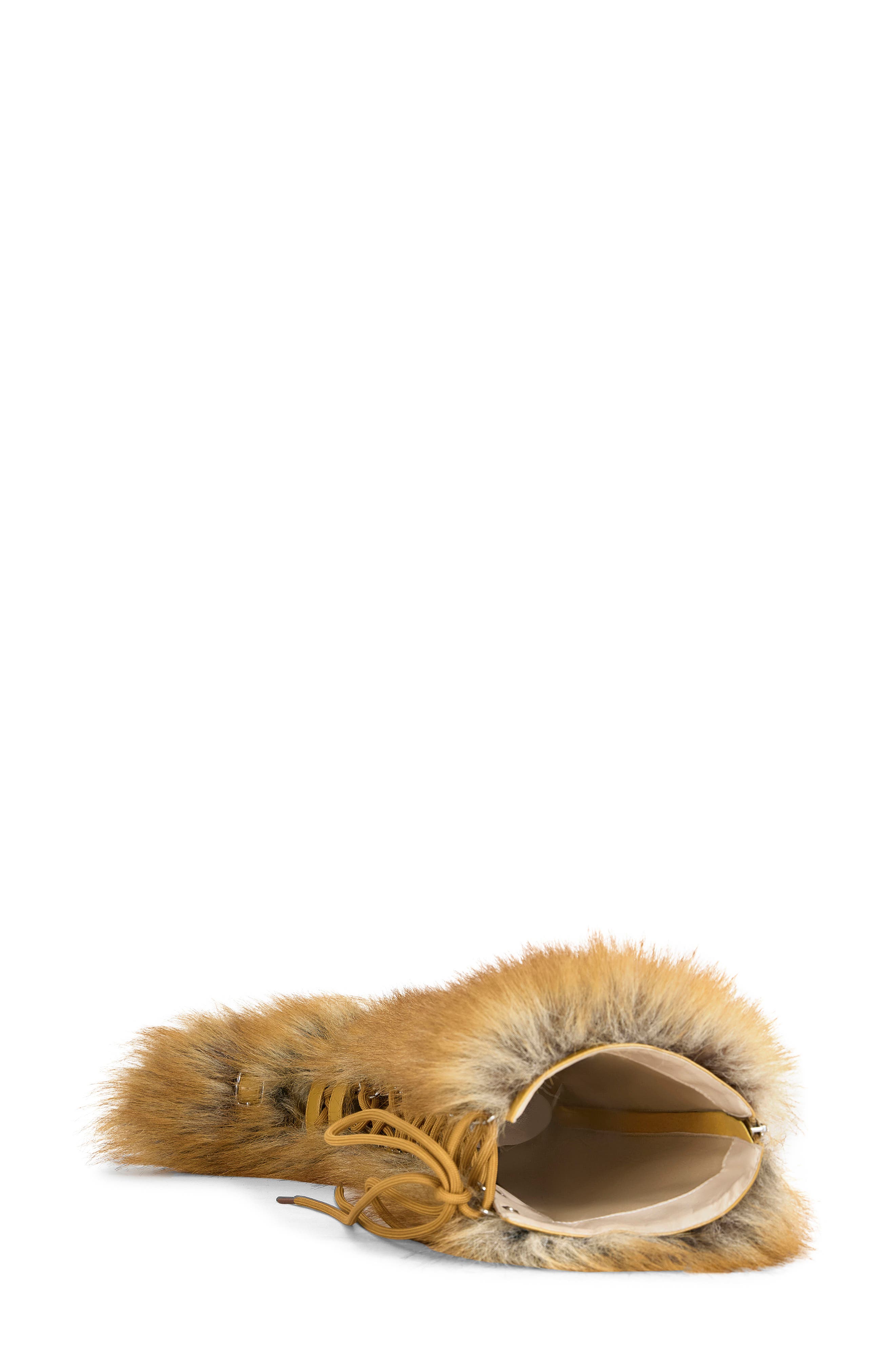 AZALEA WANG Lourdanne Faux Fur Lace-Up Stiletto Boot, Alternate, color, Tan