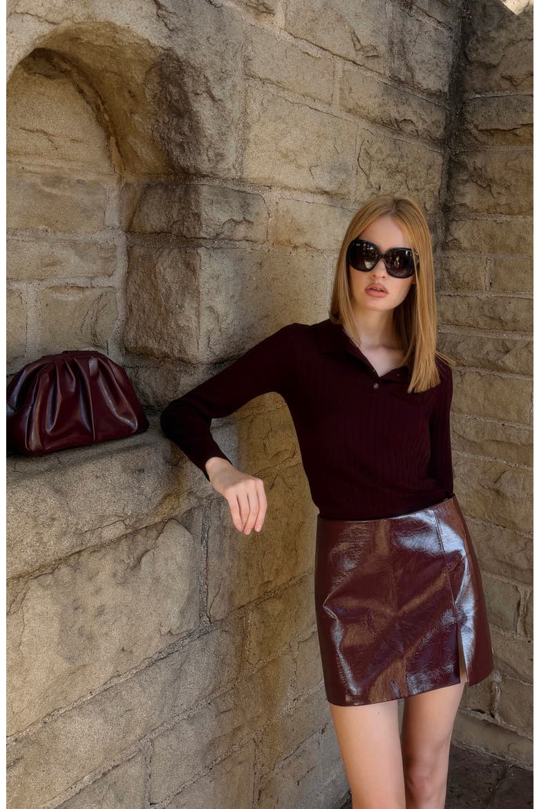 Evie Ribbed Polo Sweater, Alternate, color, MERLOT