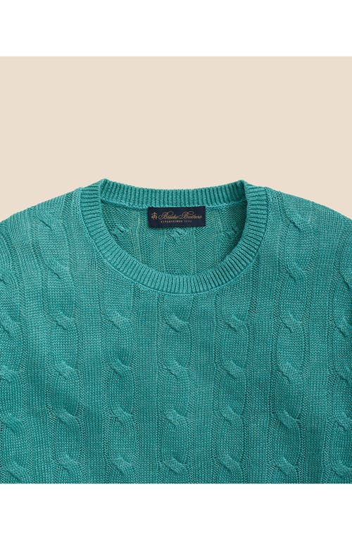 Brooks Brothers Cotton Cableknit Crewneck Sweater In Green