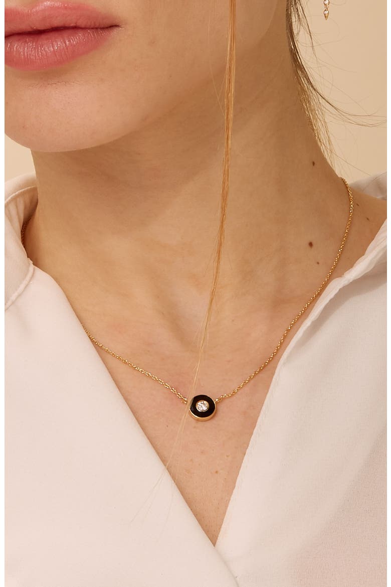 Enamel Disc Necklace, Alternate, color, Black Enamel
