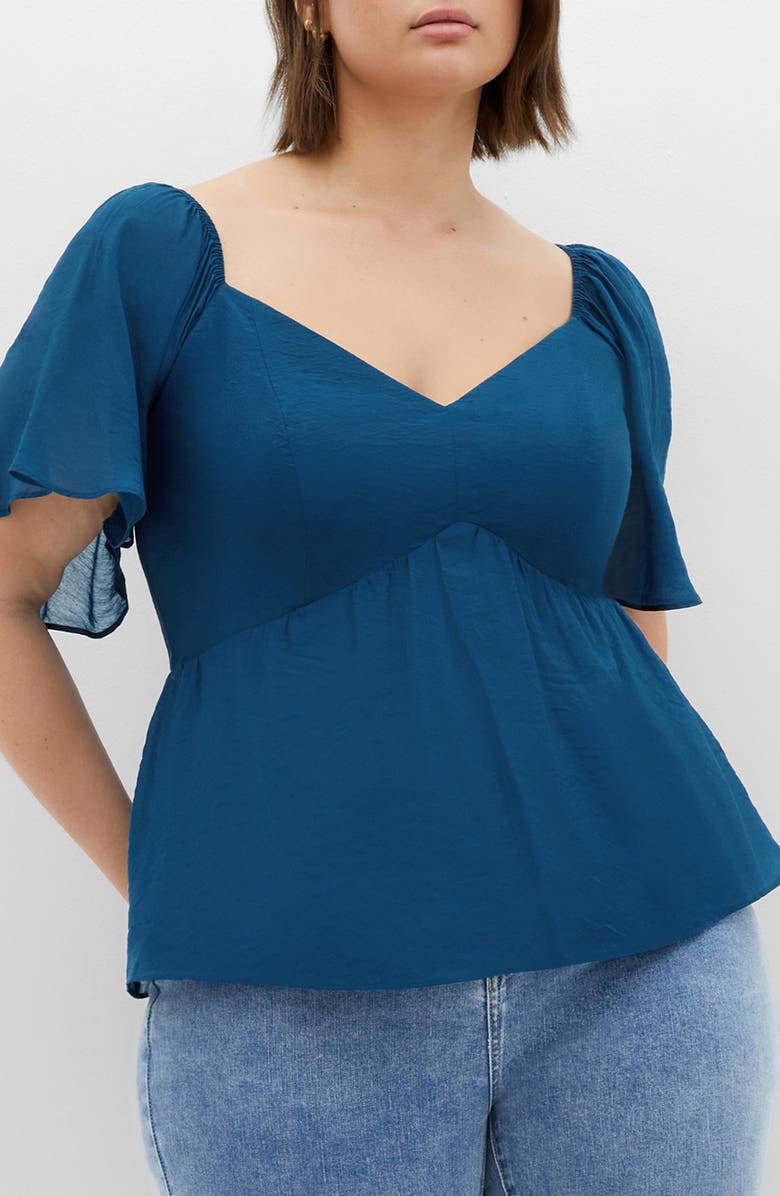 City Chic Marci Flutter Sleeve Top, Main, color, Poseidon