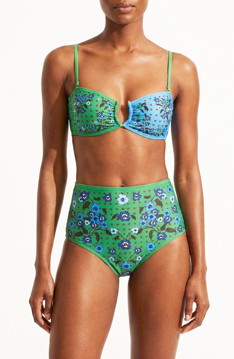 Jessie Zhao New York Polka Bloom Reversible Bandeau Top, Main, color, Green