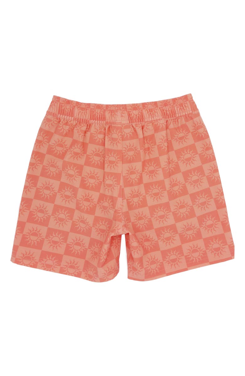 Feather 4 Arrow Kids' Sunrise Volley Swim Trunks, Alternate, color, Coral Orange