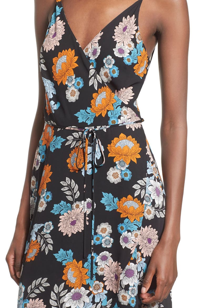 ASTR Wrap Front High/Low Dress, Alternate, color, BLACK FOLK FLORAL