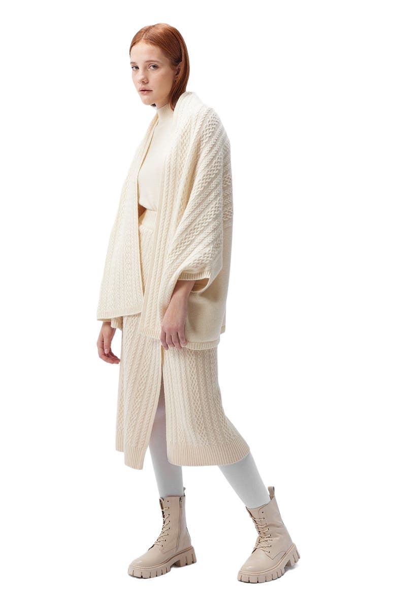 GOBI Mongolian Cashmere Cable-Knit Cashmere Poncho, Alternate, color, Marshmallow