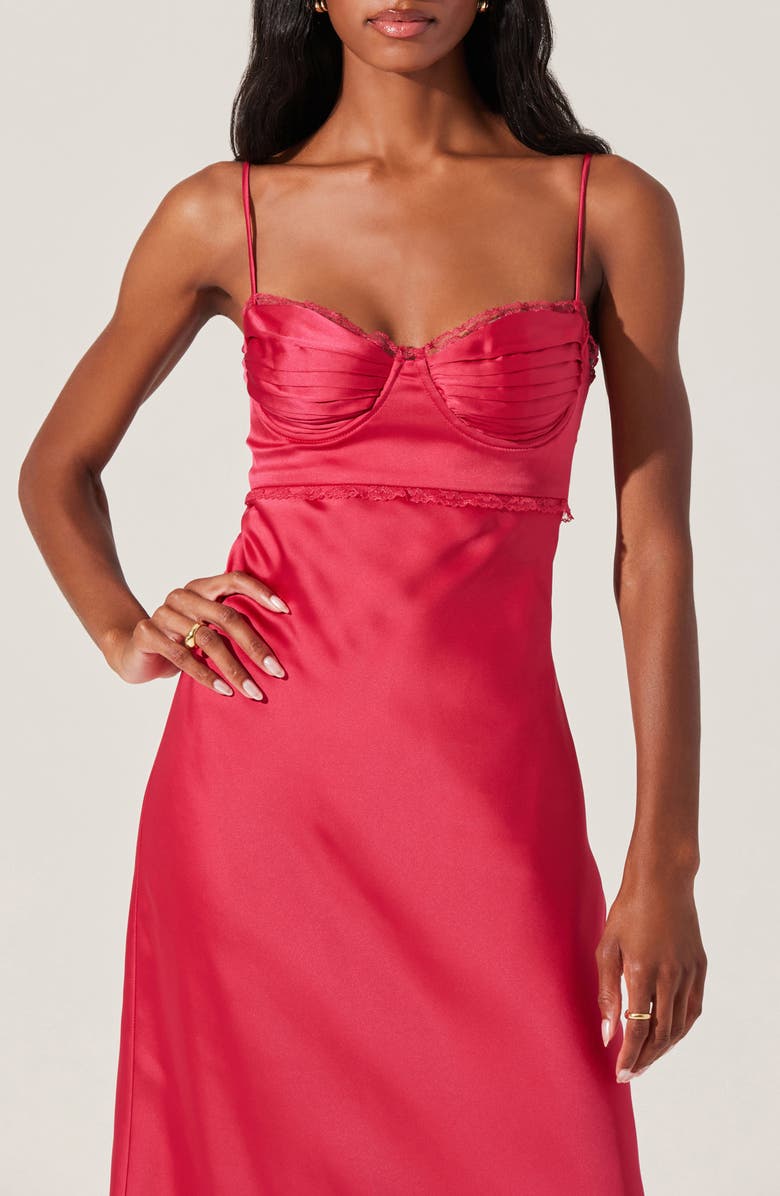 ASTR the Label Florianne Lace Trim Satin Slipdress, Alternate, color, Berry