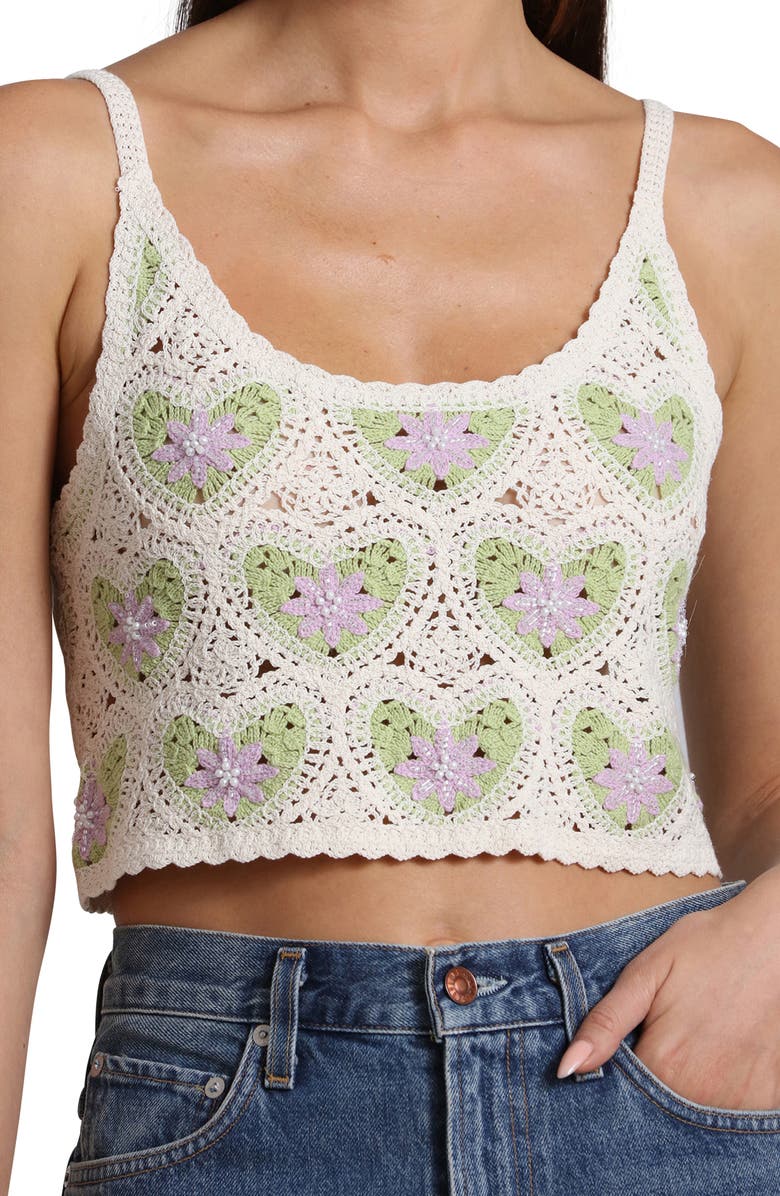 Avec Les Filles Heart Crochet Crop Tank, Alternate, color, 