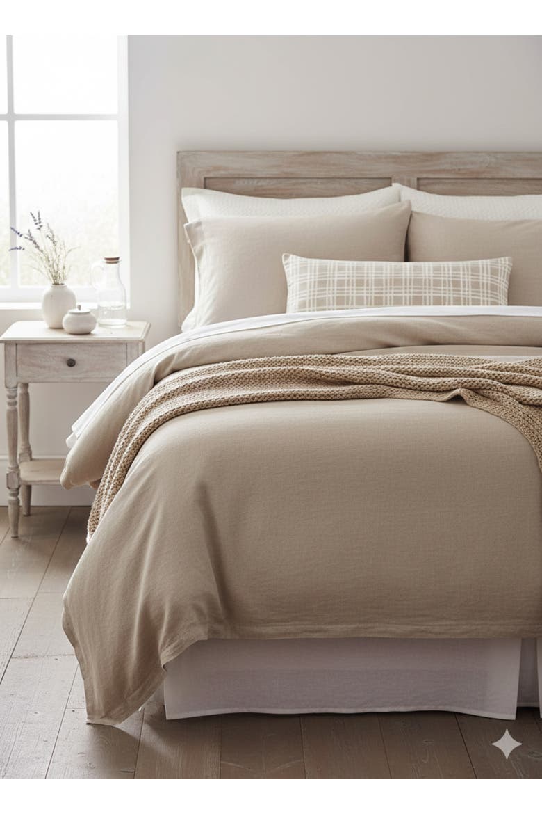 Estate Plaid Linen Pillow with Down Insert, Alternate, color, Beige