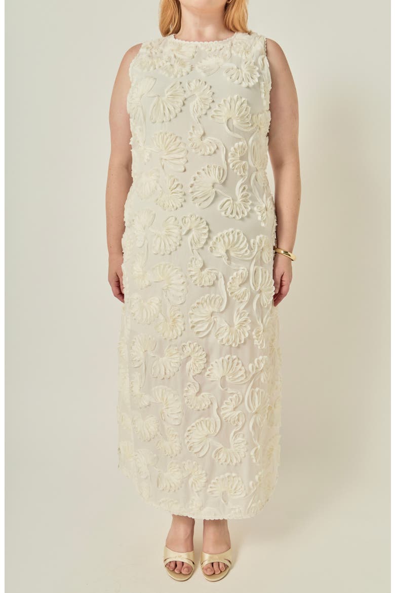 Floral Applique Sleeveless Midi Dress, Alternate, color, CREAM