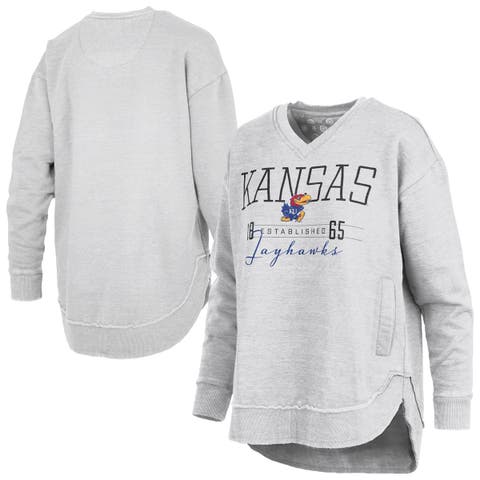 Women's Pressbox  Heather Gray Kansas Jayhawks Marcus East Hall Poncho V-Neck Sweatshirt