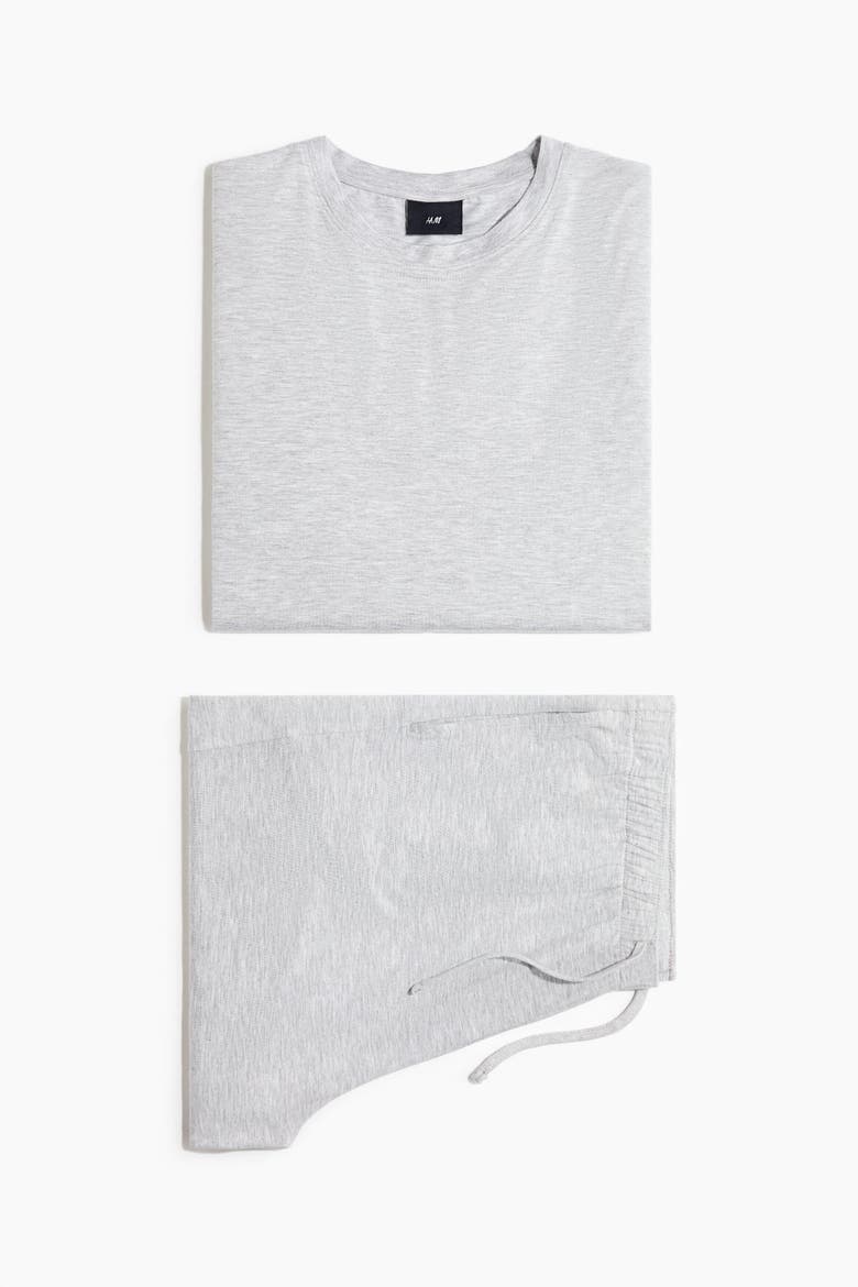 Jersey Pyjama T-shirt And Shorts, Alternate, color, Light gray melange