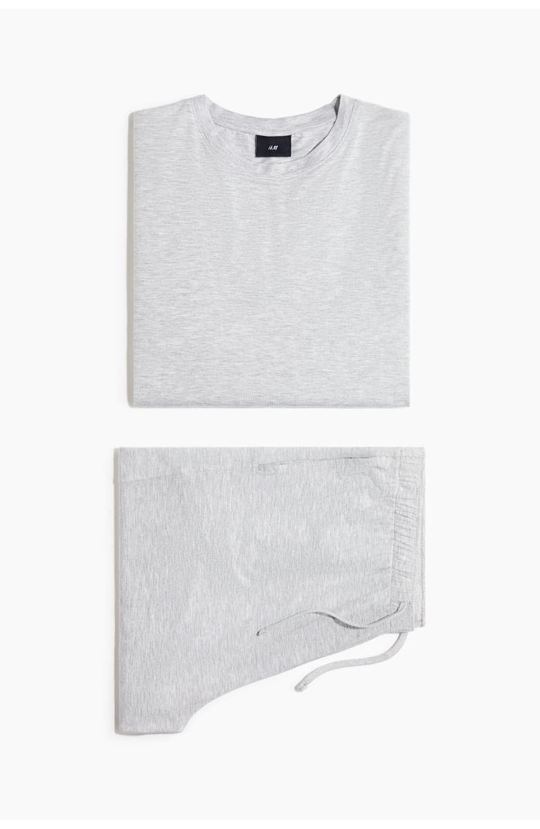H&M Jersey Pyjama T-shirt And Shorts, Alternate, color, Light Gray Melange