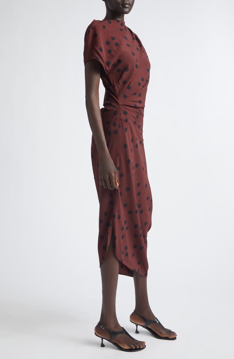 Proenza Schouler Ren Dot Print Asymmetric Midi Dress, Alternate, color, Espresso Multi