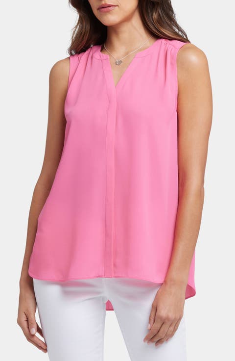 Print Pleat Back Sleeveless Split Neck Blouse (Regular & Petite) (Nordstrom Exclusive)
