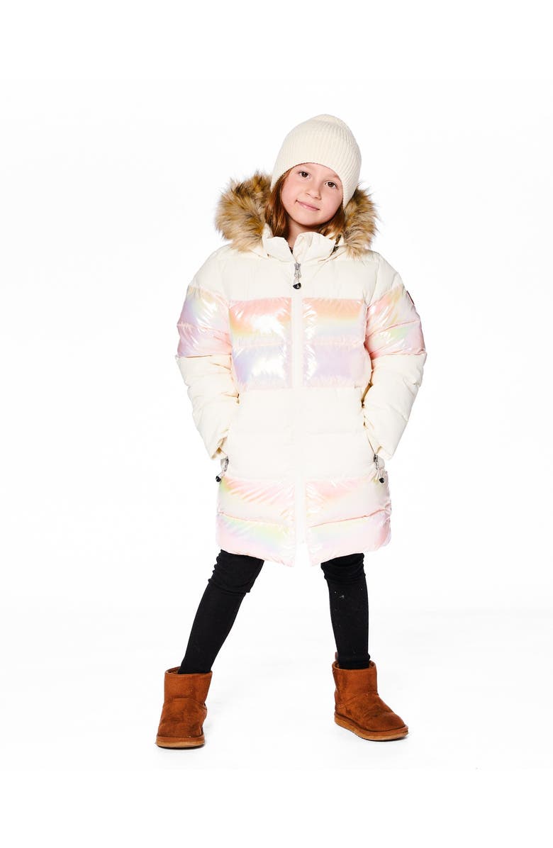 Deux par Deux Long Metallic Puffy Winter Coat, Main, color, White Asparagus