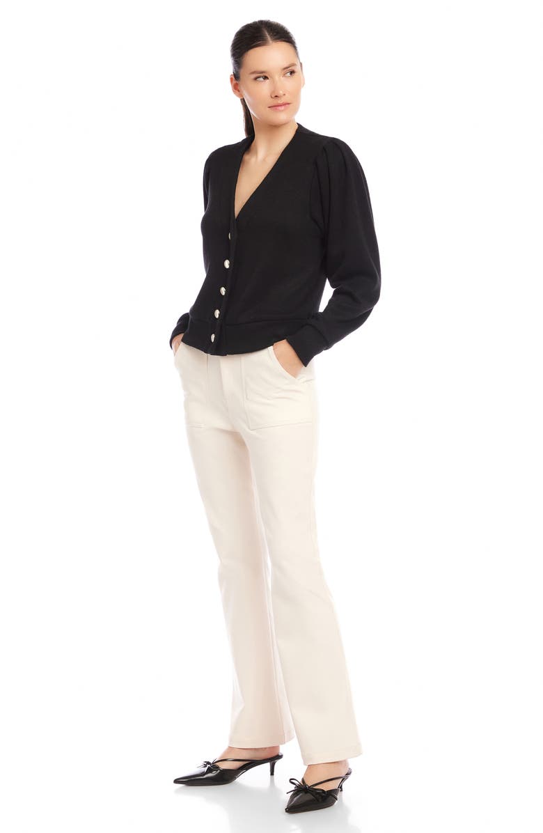 FIFTEEN TWENTY Madeline V-Neck Puff Sleeve Cardigan, Alternate, color, Black