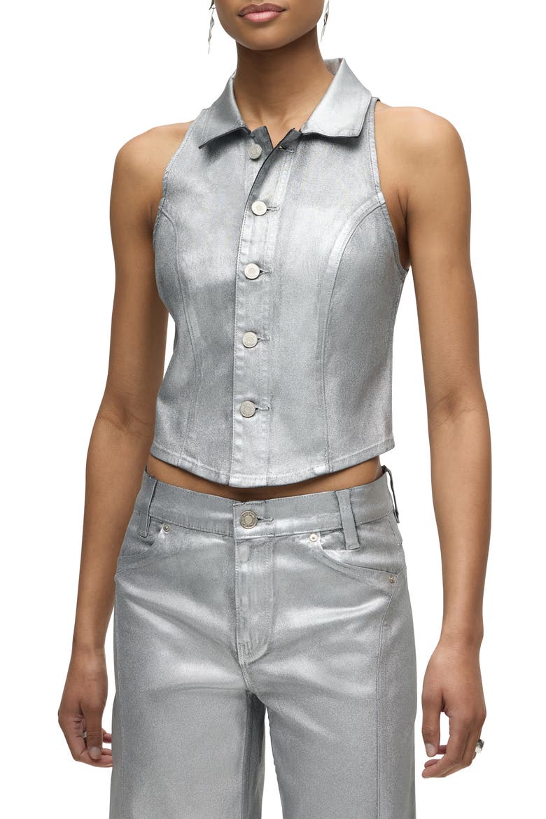 Metallic Halter Vest, Main, color, MATTE SILVER FOIL