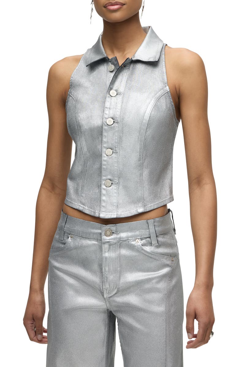 Hudson Jeans Metallic Halter Vest, Main, color, Matte Silver Foil