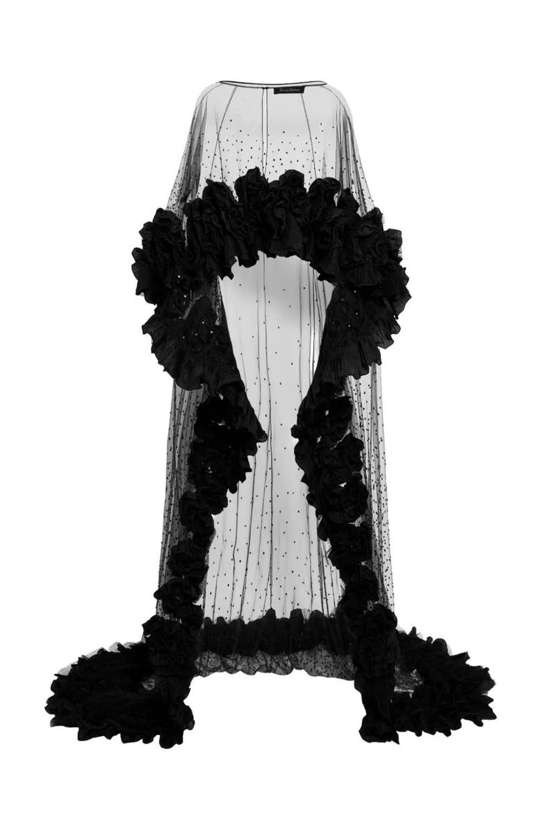 Jenny Packham Petal Bloom Ruffle-Detailed Maxi Dress, Main, color, Liquorice