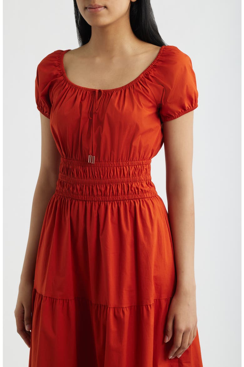 Smocked Tiered Midi Dress, Alternate, color, CHILI