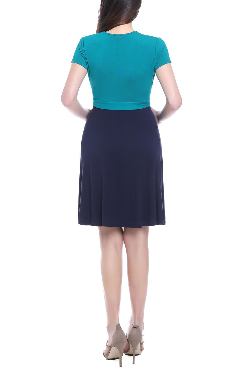 Kimi & Kai Sarah Faux Wrap Maternity/Nursing Dress, Alternate, color, Navy Teal
