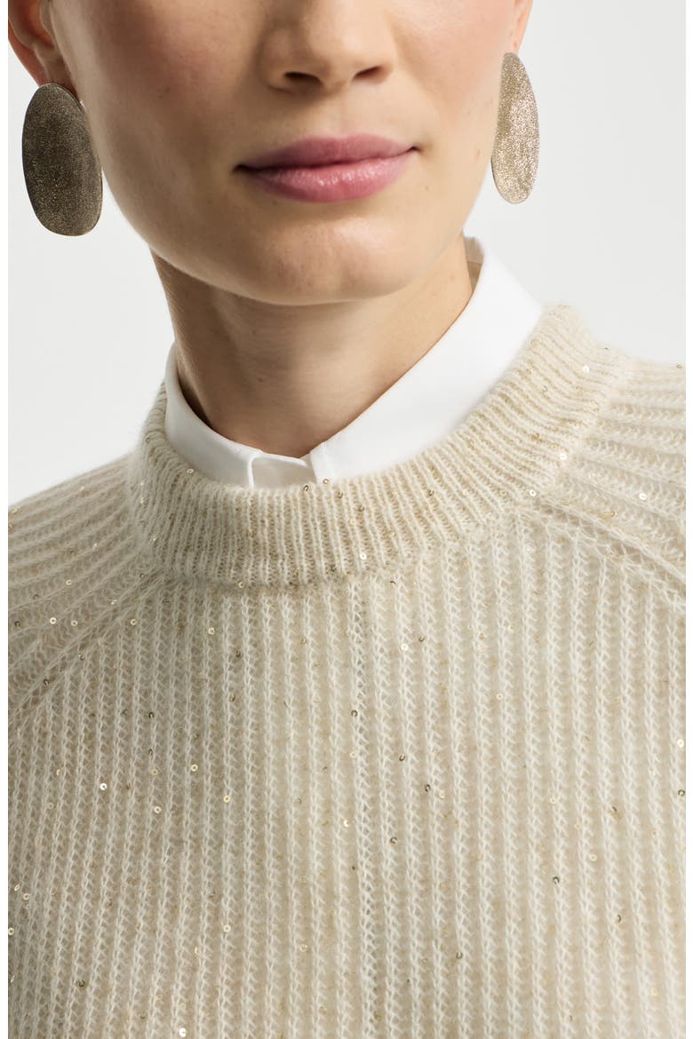 Mohair, cotton and wool Diamond yarn English rib sweater, Alternate, color, Ivory