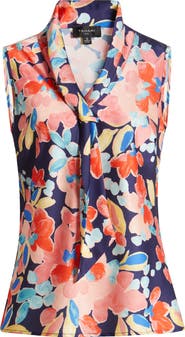 売れ筋商品|||タハリエーエスエル  カットソー トップス レディース Plus Size Sailor Tie-Neck Sleeveless Blouse Navy Coral Floral Tahari ASL Floral Sailor Tie Neck Sleeveless Top | Nordstrom