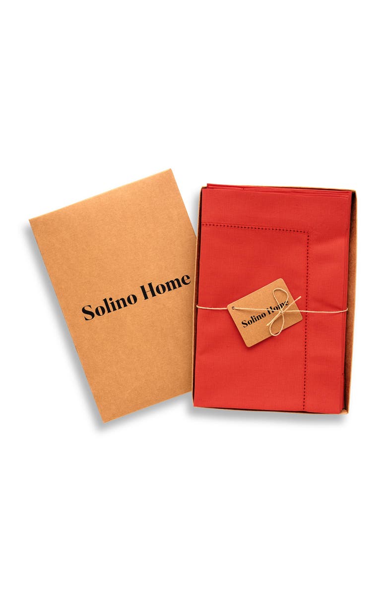 Solino Home Linen Dinner Napkins - Cotton Linen Hemstitch, 20" x 20" Inch, Alternate, color, Poppy Red