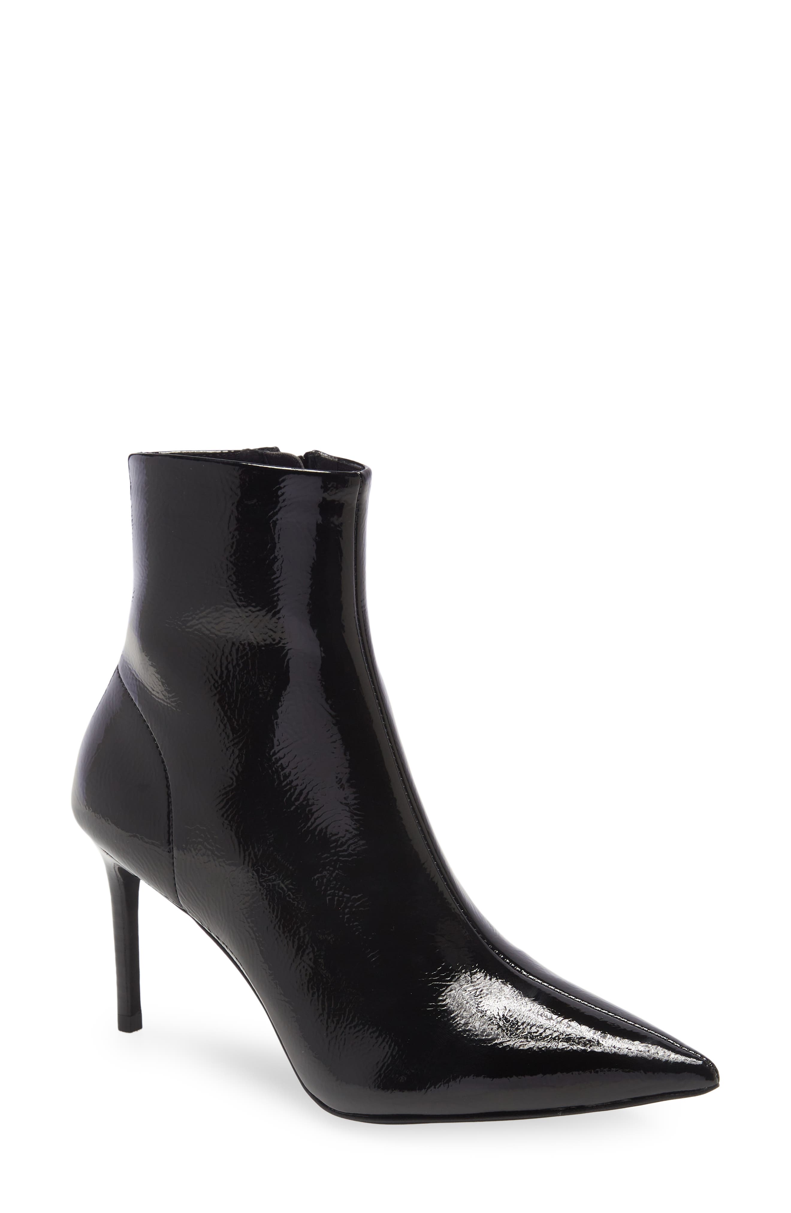 Nixie Pointed Toe Bootie, Main, color, BLACK CRINKLE PATENT