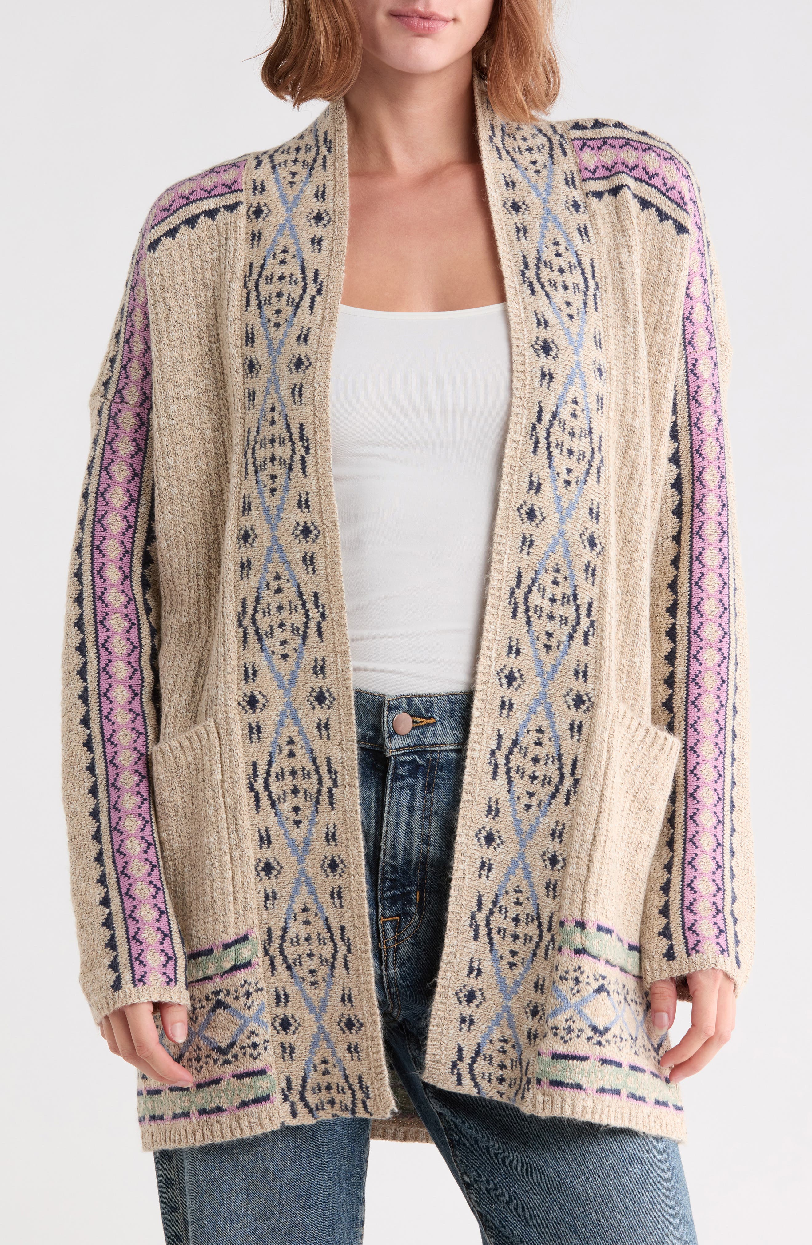 Geometric Border Pocket Cardigan