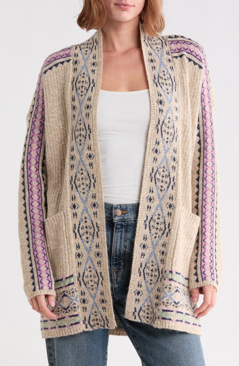 Geometric Border Pocket Cardigan
