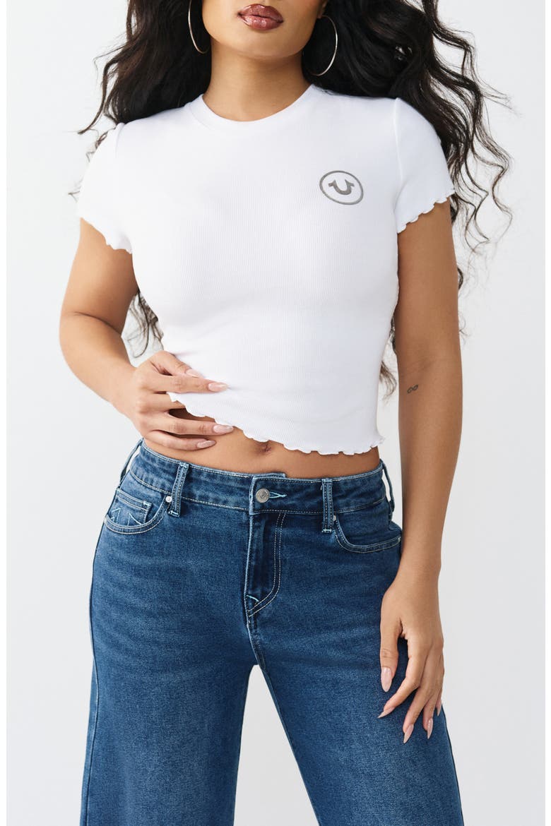 Rose Lettuce Edge Ribbed Crop T-Shirt, Main, color, OPTIC WHITE