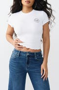 True Religion Rose Lettuce Edge Ribbed Crop T-Shirt