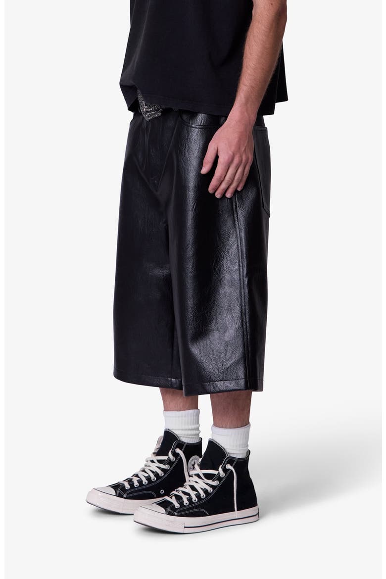 Raw Ultra Baggy Faux Leather Shorts, Alternate, color, BLACK