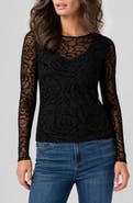 Liverpool Los Angeles Flocked Rose Mesh Layered Top