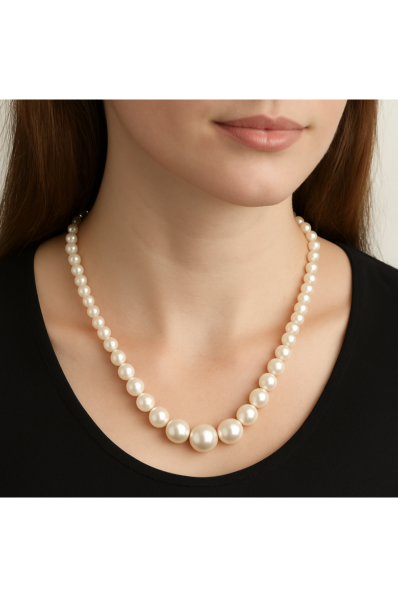 Graduated Pearl Necklace, Alternate, color, White