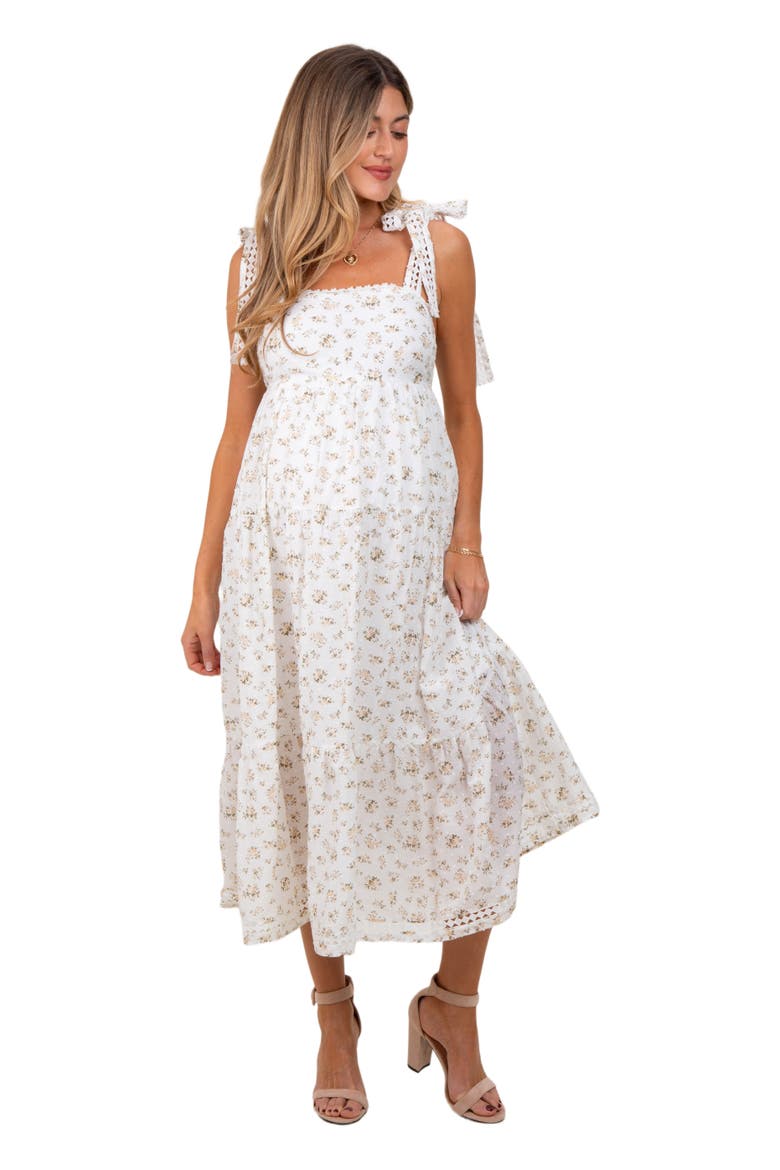 Floral Shoulder Tie Midi Dress, Main, color, Yellow