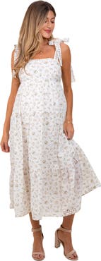PinkBlush Floral Shoulder Tie Midi Dress