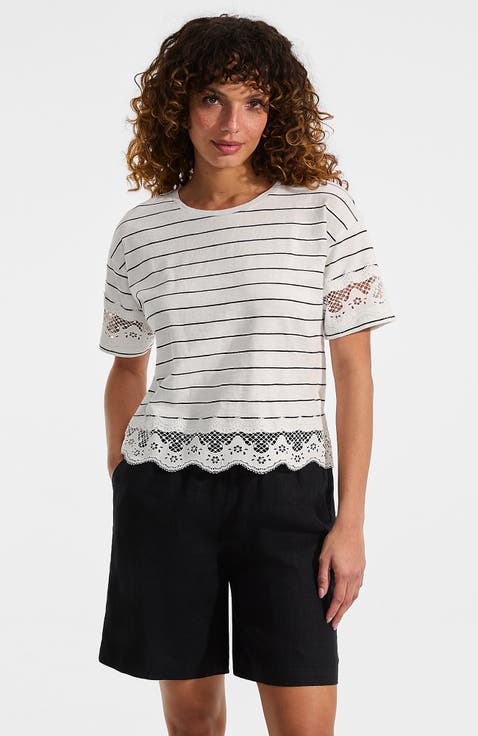 Short Sleeve Slub Jersey Cutwork T-Shirt