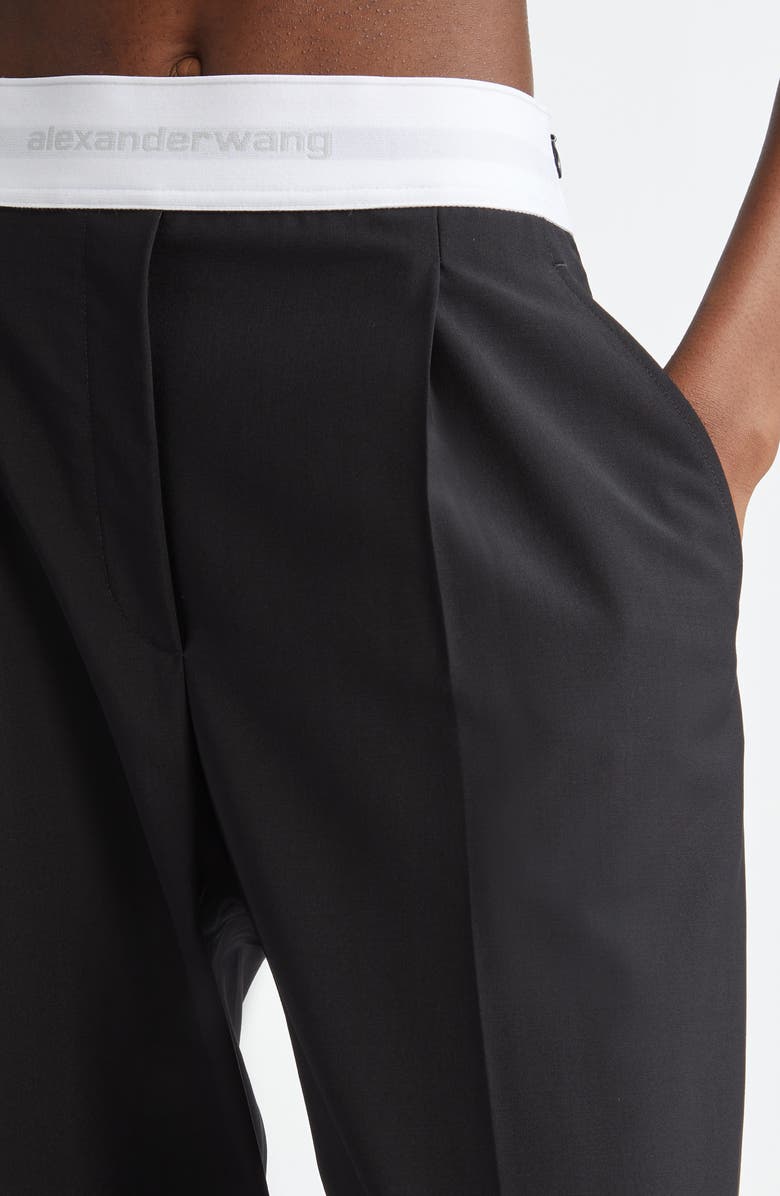 Alexander Wang Logo Elastic Waistband Pleated Stretch Wool Blend Pants, Alternate, color, 