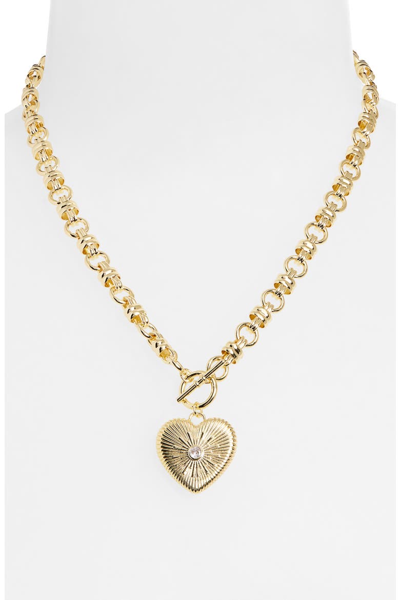Heart Pendant Toggle Chain Necklace, Alternate, color, CLEAR- GOLD