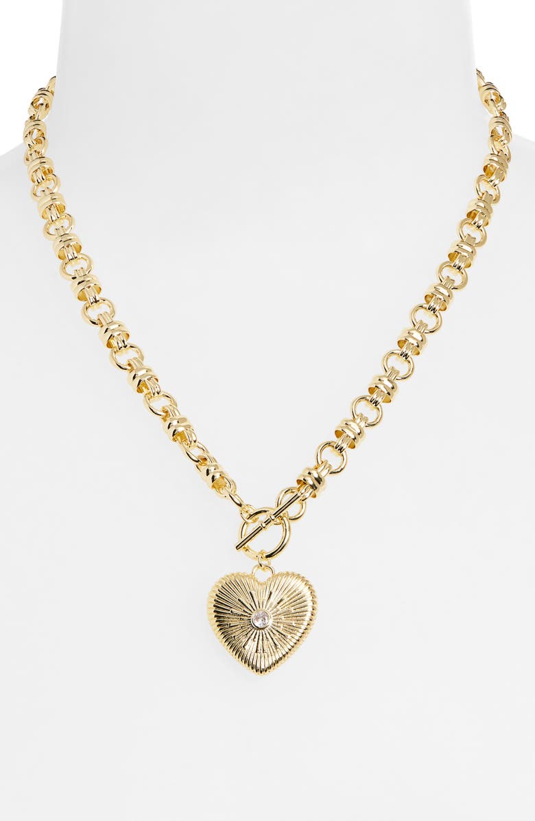 Leith Heart Pendant Toggle Chain Necklace, Alternate, color, Clear- Gold